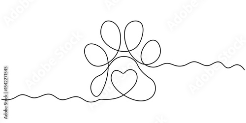 Continuous Line Drawing of Paw Print Icon. Hand Drawn Symbol Vector Illustration, Continuous Line Drawing of Adopt Me Icon. Hand Drawn Symbol Vector Illustration, Dog paw with heart continuous line