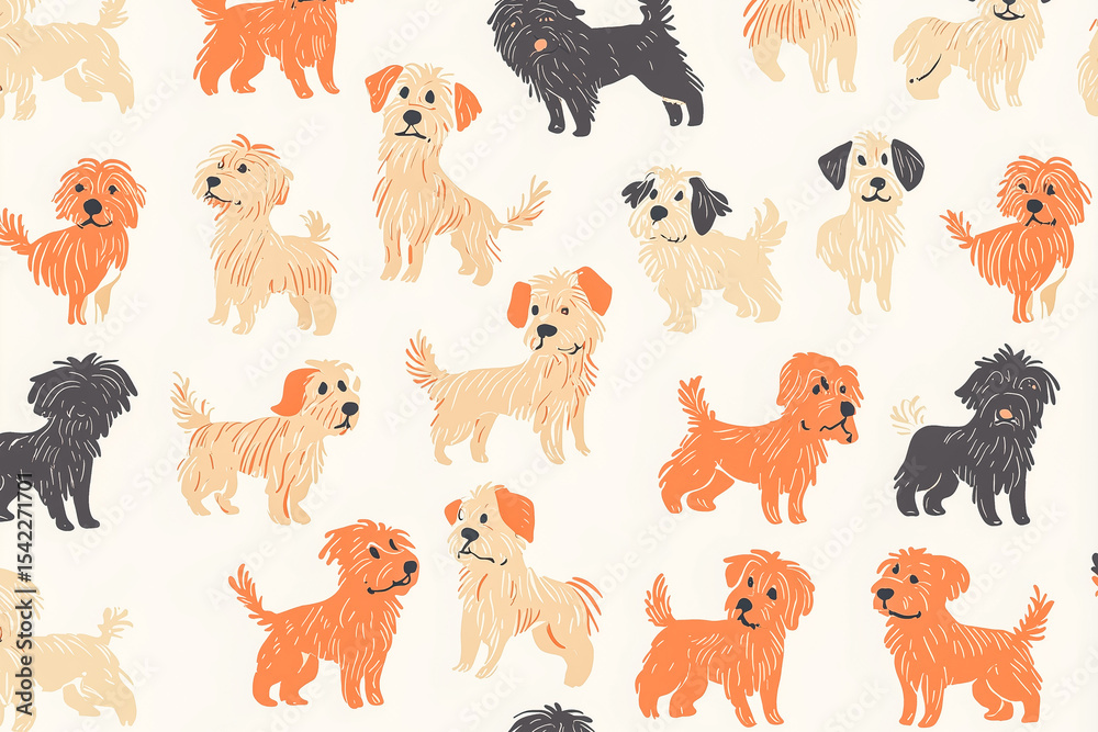Fototapeta premium Hundreds of small puppies in a retro decoration texture, ideal for interior and packaging design.