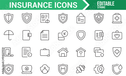 Set of Icons Representing Various Insurance Types: Health, Property, and Legal Protection