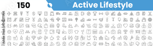 Set of 150 outline active lifestyle icons. Vector illustration