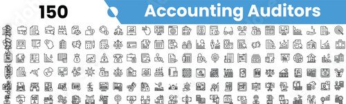 Set of 150 outline accounting auditors icons. Vector illustration