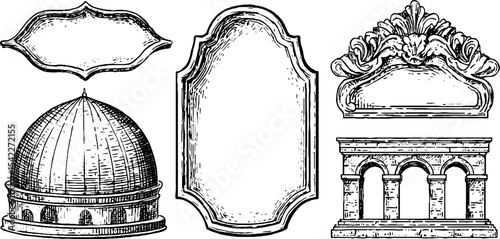 Elegant byzantine dome and baroque cartouche collection for classic design projects