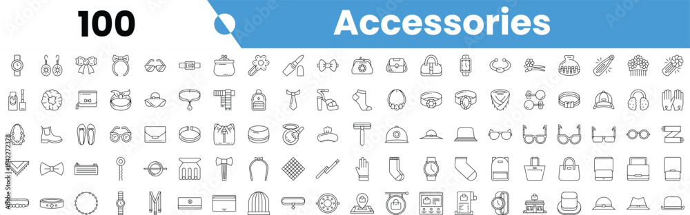 Fototapeta premium Set of 100 outline accessories icons. Vector illustration