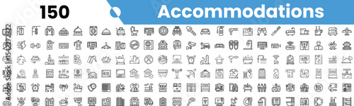 Set of 150 outline accommodations icons. Vector illustration