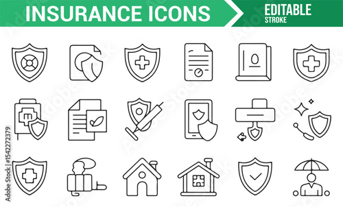 Insurance Symbols: Shield, Documents, Claims, and Protection in Simple Line Art