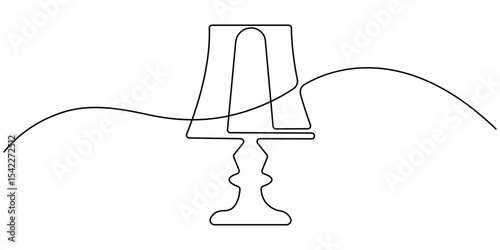 Lampshade Continuous Line Art Illustration, Continuous one line drawing. Lamp on the table. Vector illustration. One continuous drawn line art doodle linear, A simple line drawing of a desk lamp.