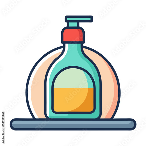 Minimalist vector illustration of a soap dispenser with yellow liquid inside it
