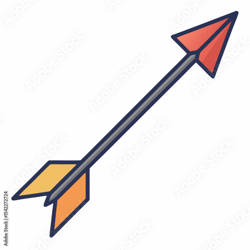 Stylized illustration of an arrow with orange and yellow fletching and a red arrowhead