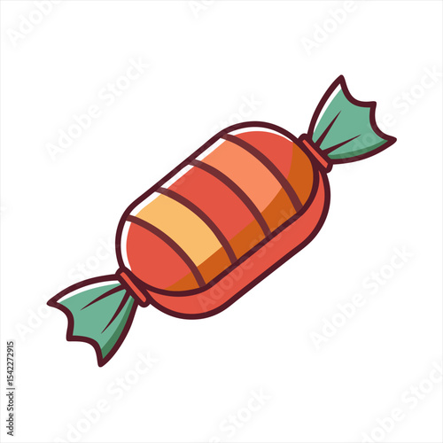 Cartoon wrapped candy with red and orange stripes and green wrappers
