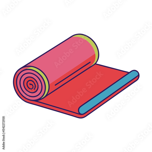 Rolled Yoga Mat Illustration with Bright Colors Against Transparent Background