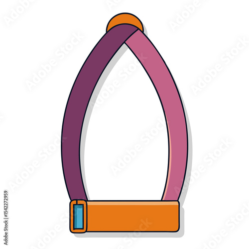 Cartoon illustration of a colorful harness with an orange clasp on a white background