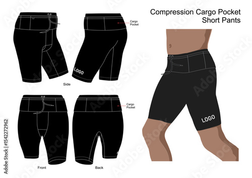 Compression Cargo Pocket Short Pants Design Mockup