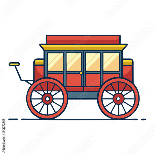Colorful Illustration of a Vintage Stagecoach with Detailed Lines and Bold Colors