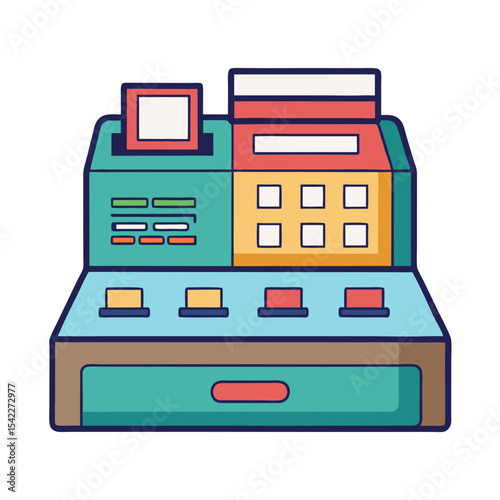 Colorful Cartoon Illustration of a Vintage Point of Sale System Machine