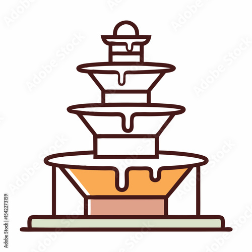 Chocolate fountain in an outlined minimalistic style with dripping liquid layers