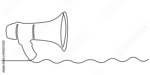 Megaphone Continuous Line Icon, Line art megaphone announcement, one continuous single line drawing speaker megaphone, One Continuous Line Drawing of Announcement Icon. Single Line Vector Illustration