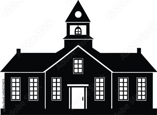 Two story school building silhouette
