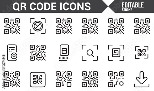 Icons Representing QR Codes, Scanning, and Mobile Phone Connectivity