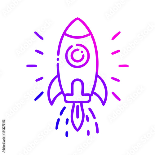 Colorful rocket icon launching with vibrant graphic design elements  