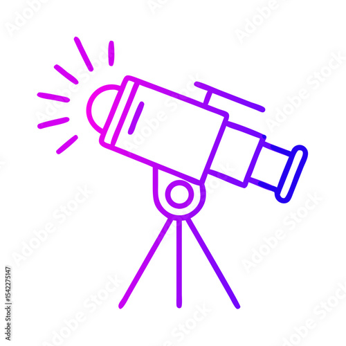 Telescope icon with light on a tripod in modern design  