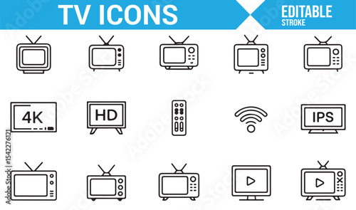 Modern TV Icons for Digital and Entertainment Systems Featuring 4K and HD