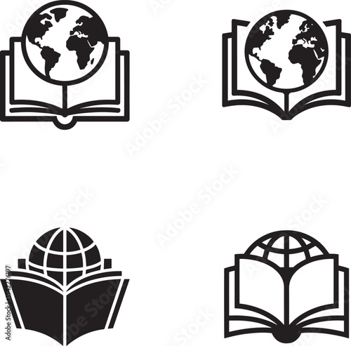 
International Education Silhouette and Line Icon Set. Global Learning, Distance Education, Online Courses. Academy Online Library. Education Vector Icon, Icon template for education or company, 