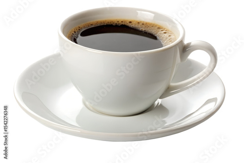 White Coffee Cup with Black Coffee on Saucer Isolated