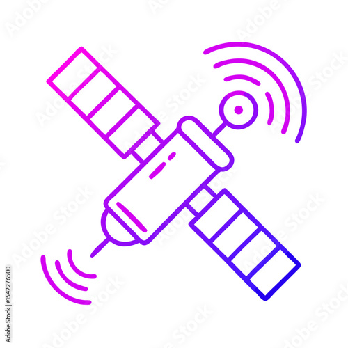 Satellite illustration with communication signals in bright colors  