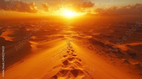 A breathtaking aerial view of a desert landscape at sunset