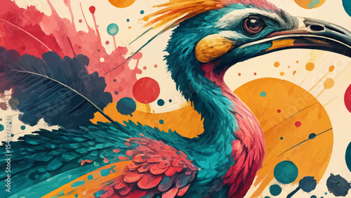 Vibrant colorful bird abstract painting