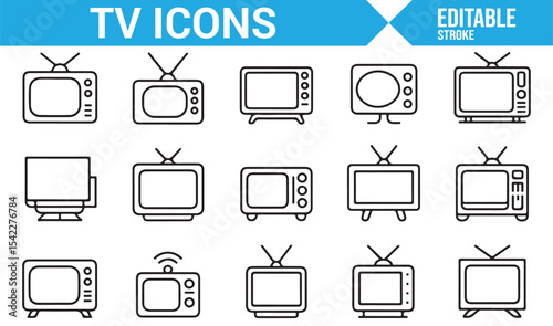 Vector Set of TV and Media Icons: Traditional, 4K, and HD Screens with WiFi