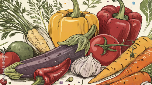 Fresh organic vegetables harvest illustration
