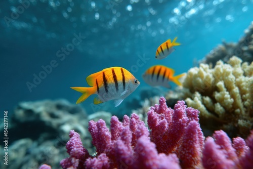 Fototapeta Naklejka Na Ścianę i Meble -  Coral reef ecosystem underwater with colorful fish, marine biology and conservation