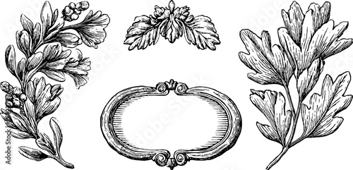 Ornate florentine garland and panel design for decorative and vintage art projects