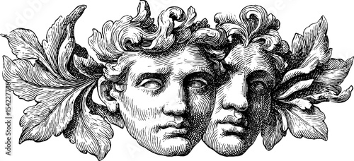 Florentine garland with decorative panels featuring classical faces