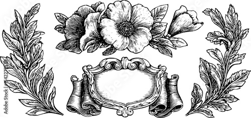 Elegant florentine shield frame with floral motif and ornate design for decorative use