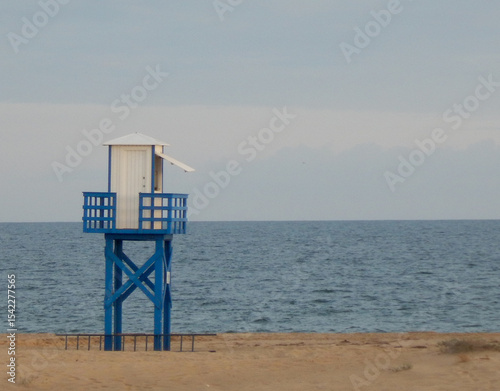 The blue lifeguard chair on a beach