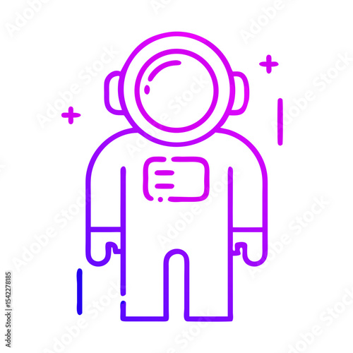 Astronaut in spacesuit outlined in neon pink and purple design  