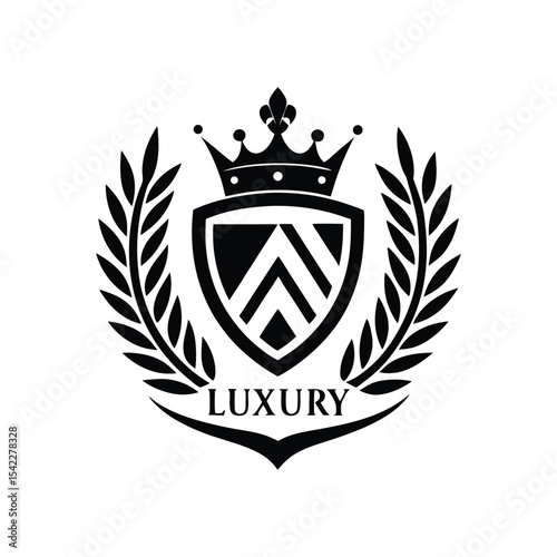 Luxury Brand Crest Shield Royal Crown Laurel Wreath Logo