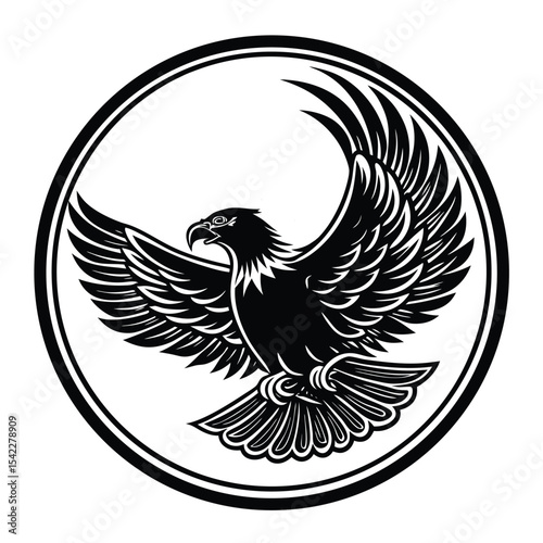 Majestic Eagle Emblem Black and White Vector Graphic