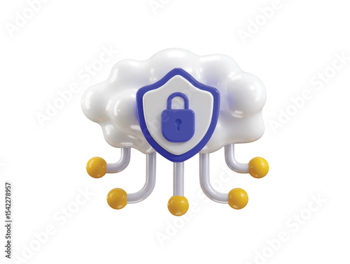 Cloud computing icon on protect shield with padlock icon 3d render concept of cloud security, data security, network security computer virus protection icon vector illustration