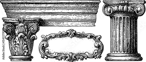 Ornate georgian cornice and tudor beam elements for architectural design