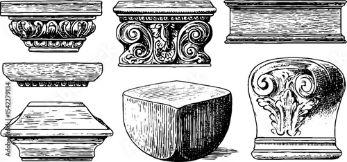 Intricate georgian cornice brackets and tudor beam joinery elements for architectural design