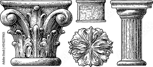 Architectural elements: georgian cornice and tudor beam design for historical restoration