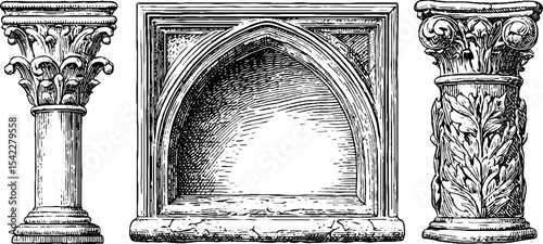 Intricate gothic archivolt and byzantine mosaic niche design elements for architectural enthusiasts
