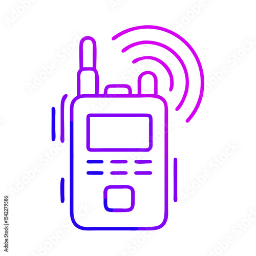 Two-way radio with signal waves in modern line art style  