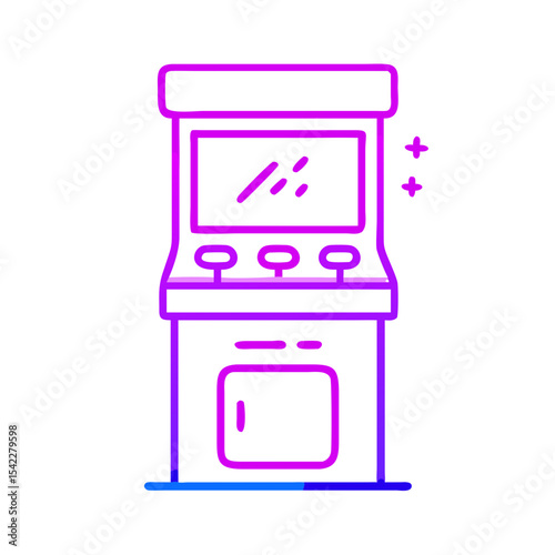 Vintage arcade game machine in neon style with colorful lines  