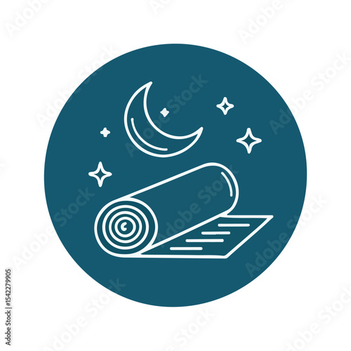 Rolled yoga mat under night sky moon stars