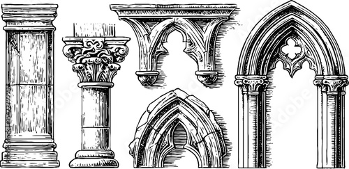 Intricate gothic window tracery and modular facade designs for architectural inspiration