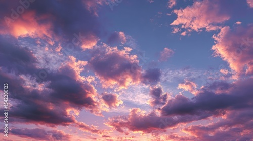 Majestic Cloudscape During Sunset with Vibrant Colors in Natural Sky, Concept of Photography, Art, and Interior Design